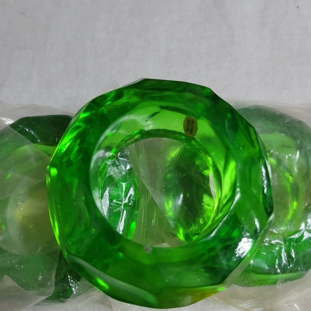 Vintage Faceted Acrylic Napkin Rings Set of 8 Green Yellow Orange Chunky